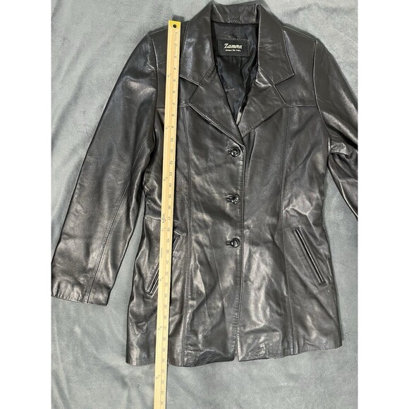 Bazar Zamora Women's Black Leather Buttoned Jacket Size 40 - Picture 6 of 9